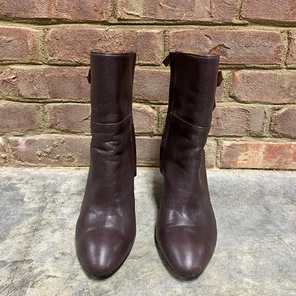 Nine West Brown Leather Buckle Heeled Bootie Size 8.5